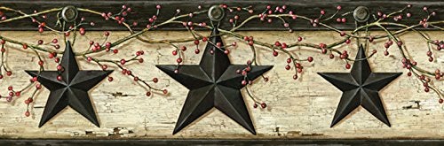 Chesapeake PUR44602B Ennis Sand Rustic Barn Star Wallpaper Border - Image 3