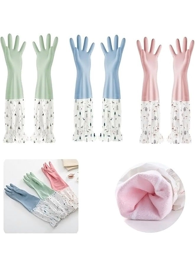 YelaJoy 3 Pairs Household Cleaning Gloves, Reusable Dishwashing Gloves, Latex Free, Non-Slip Kitchen Gloves, Waterproof Dish Washing Gloves for Household Use（Blue, Pink, Green） - Image 1