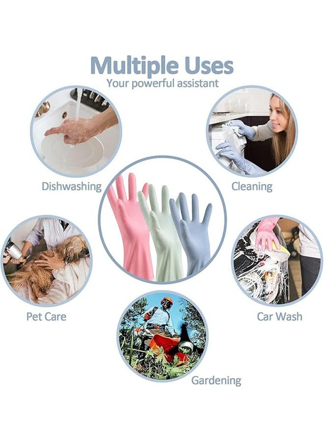 YelaJoy 3 Pairs Household Cleaning Gloves, Reusable Dishwashing Gloves, Latex Free, Non-Slip Kitchen Gloves, Waterproof Dish Washing Gloves for Household Use（Blue, Pink, Green） - Image 2