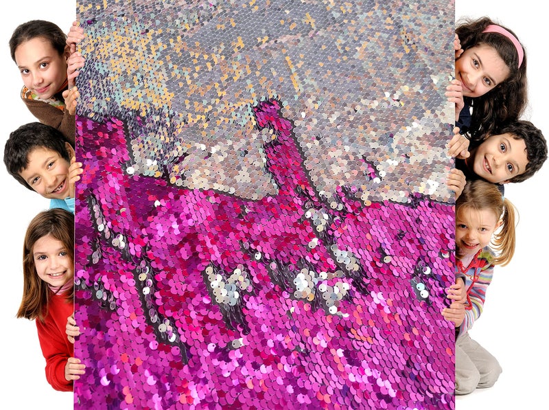 Sensory Wall Sequin Flip Fabric for Kids02 Large Sequins Sensory Graffiti Fabric for ToddlersTactile Sensory Materials for Classroom Calming Corner1 yd Purple  Silver