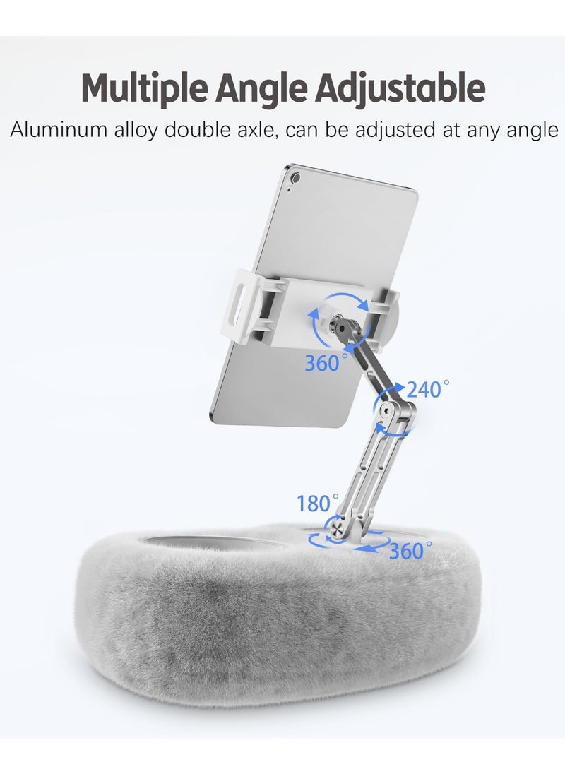 XiuWoo - Adjustable Tablet Pillow Stand Holder with 2 Snack Bowls, Phone  Stand Pillow, for Lap Bed Sofa Chair, With 360 °rotating pull clip and 180 °foldable arm,Compatible with 4.7-13inch Tablet, iPad, iPhone, Google, Samsung, Kindle,Grey - Image 1