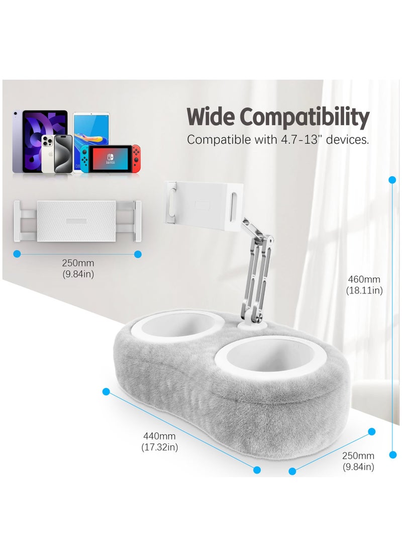 XiuWoo - Adjustable Tablet Pillow Stand Holder with 2 Snack Bowls, Phone  Stand Pillow, for Lap Bed Sofa Chair, With 360 °rotating pull clip and 180 °foldable arm,Compatible with 4.7-13inch Tablet, iPad, iPhone, Google, Samsung, Kindle,Grey - Image 1