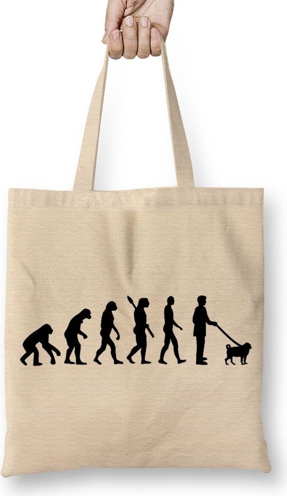 Baskı Dükkanı Print Shop Evolution Pug Evolution Dog Tote Bag Long Handle 