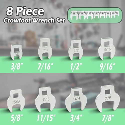 SABLUE 8-Piece Crowfoot Wrench Set (SAE/Inch) Crows Foot, Ideal for Tight Automotive Repair Spaces S0047 - Image 2