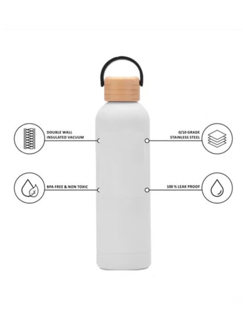 Leak-Proof 25oz Insulated Stainless Steel Water Bottle – White Matte Finish, Bamboo Lid with Silicone Ring, Reusable & Eco-Friendly  - Image 2