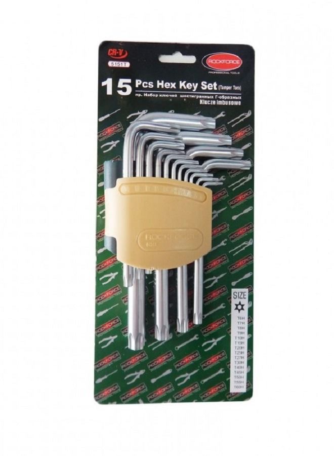 ROCKFORCE Set of TORX L- shaped Long Holed Keys 15pcs in a Plastic Holder