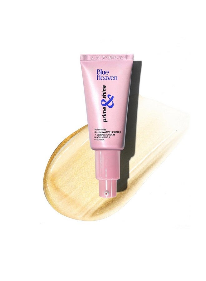 بلو هيفن برايمر Blue Heaven Prime & Shine Flawless Illuminating Primer + Strobe Cream | برايمر + هايلايتر + مرطب | غني بفيتامين سي والنياسيناميد لبشرة متوهجة بشكل طبيعي، وردي ذهبي، 25 جرام - Image 1