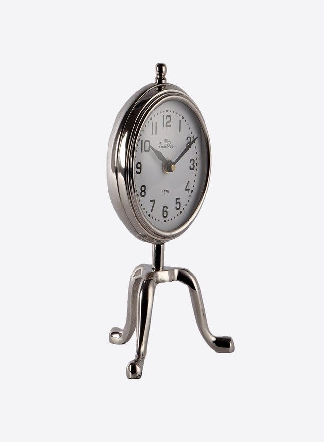 TrenDec Aluminium Metal Round Silver Finish 9" Height Table Analog Clock for Bedroom & Office Desk | Analog Table Clock | Kitchen Office Clock. - Image 3