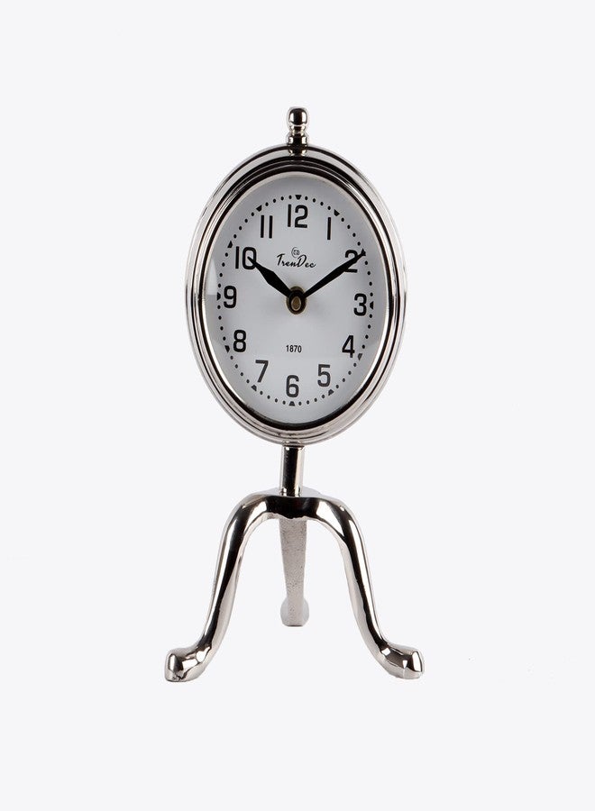 TrenDec Aluminium Metal Round Silver Finish 9" Height Table Analog Clock for Bedroom & Office Desk | Analog Table Clock | Kitchen Office Clock. - Image 2