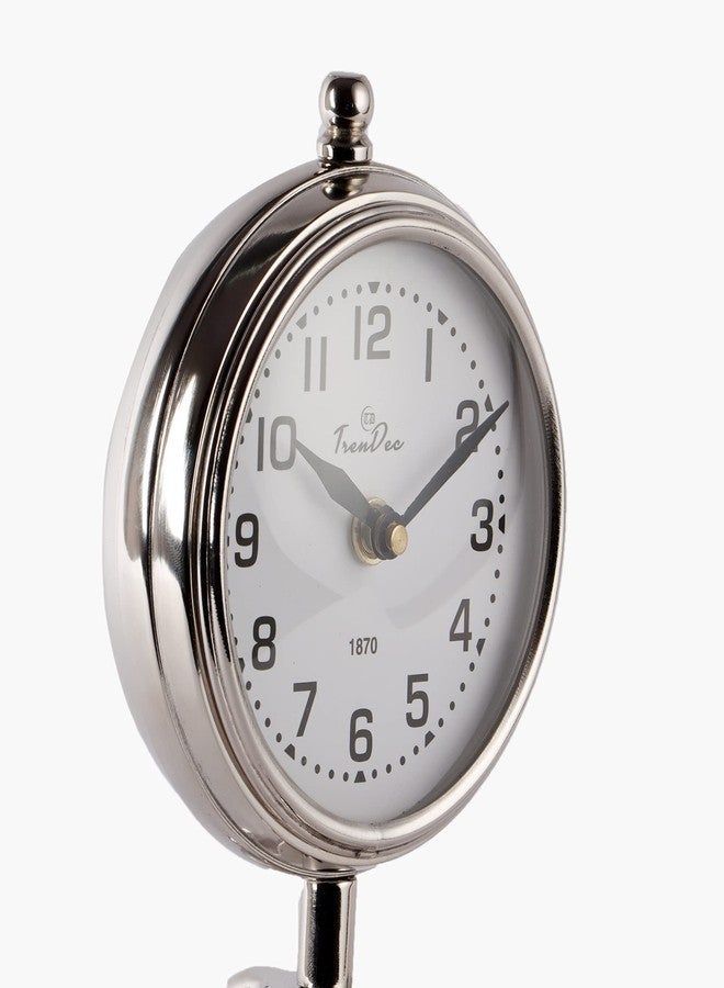 TrenDec Aluminium Metal Round Silver Finish 9" Height Table Analog Clock for Bedroom & Office Desk | Analog Table Clock | Kitchen Office Clock. - Image 4