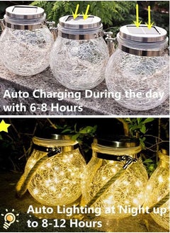 Perfii Set of 2 Solar Jar Lights with Crack Glass Design for Waterproof Outdoor Decorations in Yard Garden Patio and Wedding  - Image 2