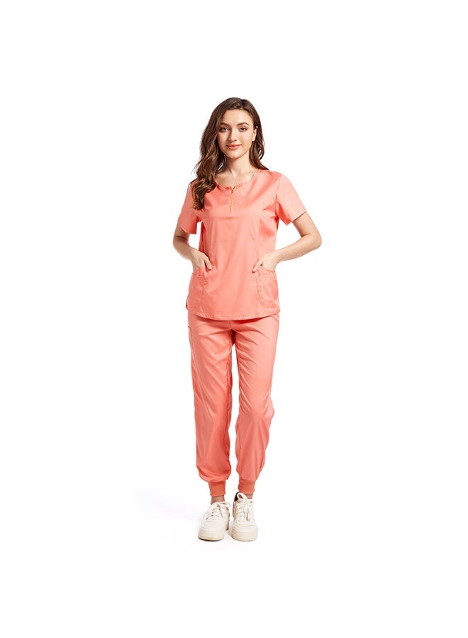 NIBEMINENT Doctor and Nurse Medical Uniforms Casual Short-sleeved Zipper-neck Jogger Pants Set Pet Hospital Pharmacy Work Uniform - Image 1