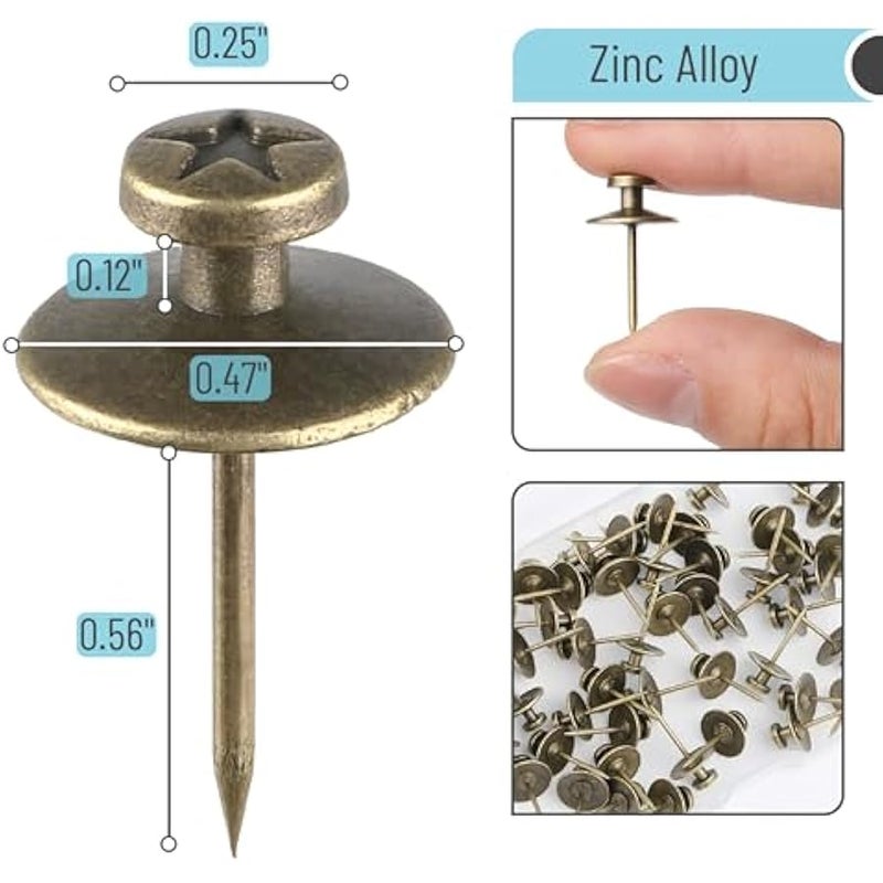 Double Headed Picture Hanging Nails, 25 Pack Bronze Push Pins and Tacks for Wall - Image 3