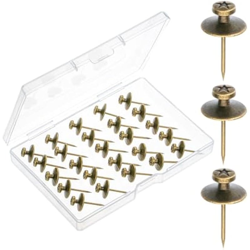 Double Headed Picture Hanging Nails, 25 Pack Bronze Push Pins and Tacks for Wall - Image 1