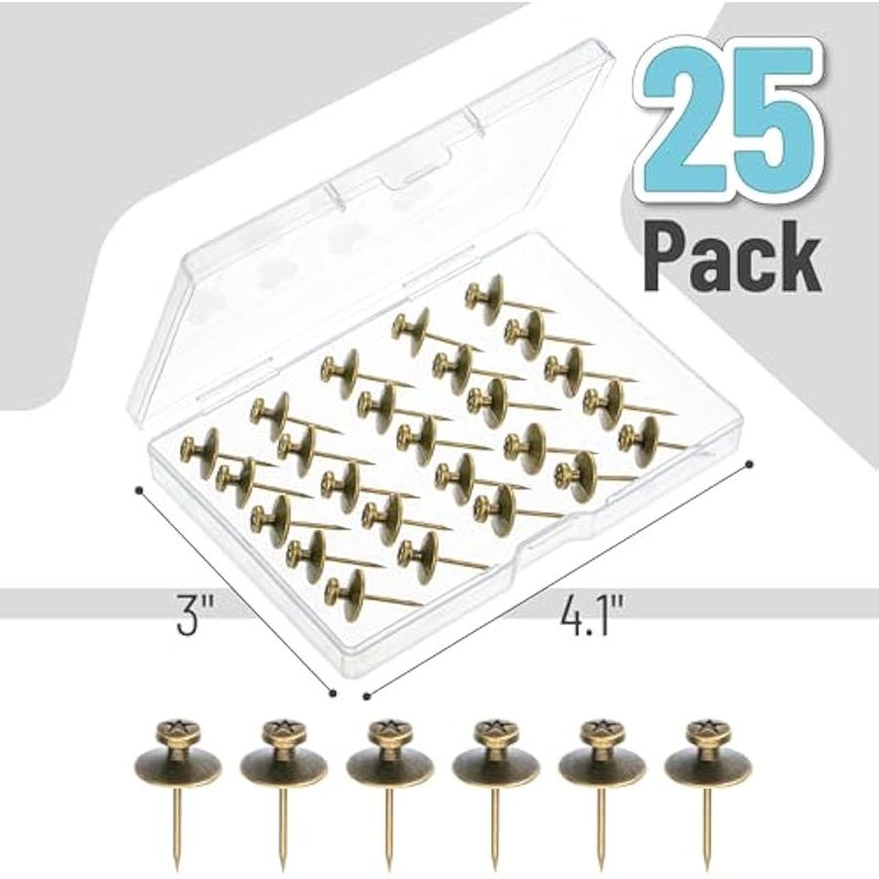 Double Headed Picture Hanging Nails, 25 Pack Bronze Push Pins and Tacks for Wall - Image 2