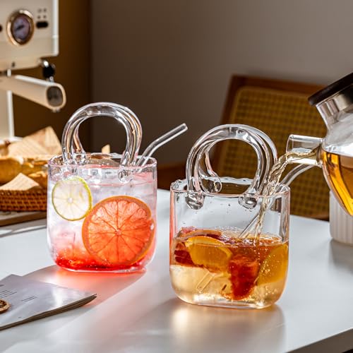 USEEKRIL Glass Purse for Drinks Set of 2,24oz Unique Funky Thick Wine Glasses Gifts for Women Party,Fish Bowl Vase,Creative Unique Drinking Glass for Fruit Juice,Tea,Matcha,Coffee,Flowers (Bubbled) - Image 3