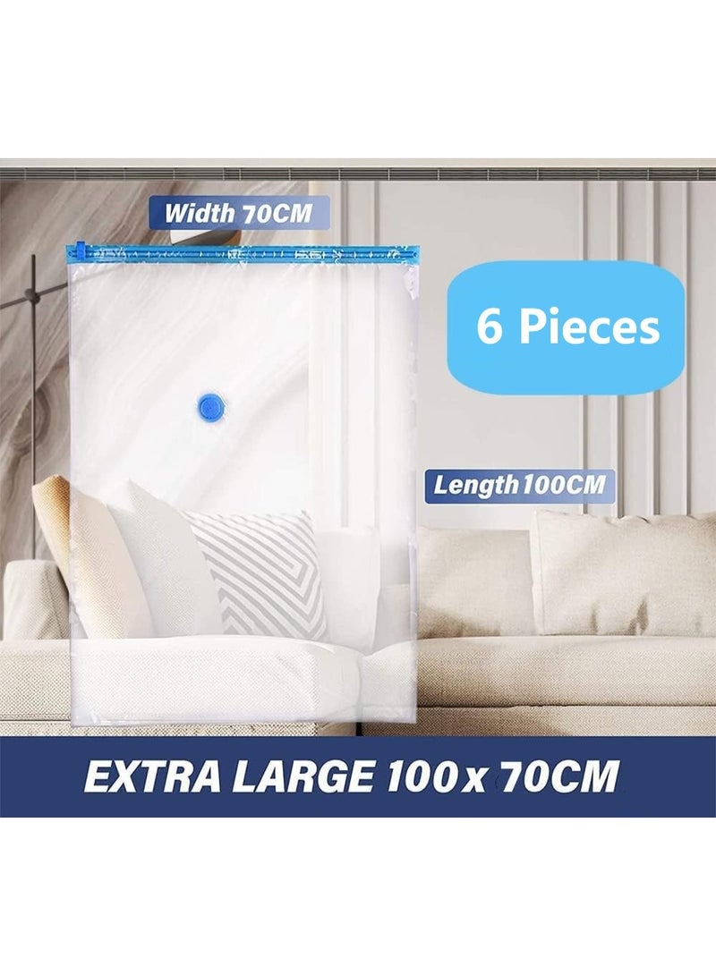 أكياس تخزين مفرغة من الهواء، عبوة من 6 أكياس، قابلة لإعادة الاستخدام وموفرة للمساحة مع مضخة يدوية مجانية لتعبئة أمتعة السفر، 70 × 100 سم، أكياس مفرغة من الهواء للملابس والألحفة والوسائد والبطانيات والستائر - Image 3