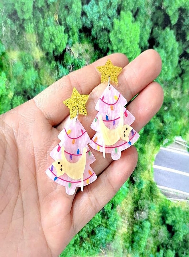 Kzl 2 Pairs Christmas Cat Tree Dangle Drop Earrings for Women Cute Funny Cartoon Kitten Xmas Tree Acrylic Earrings Christmas Holiday Jewelry Gifts-Set A - Image 3