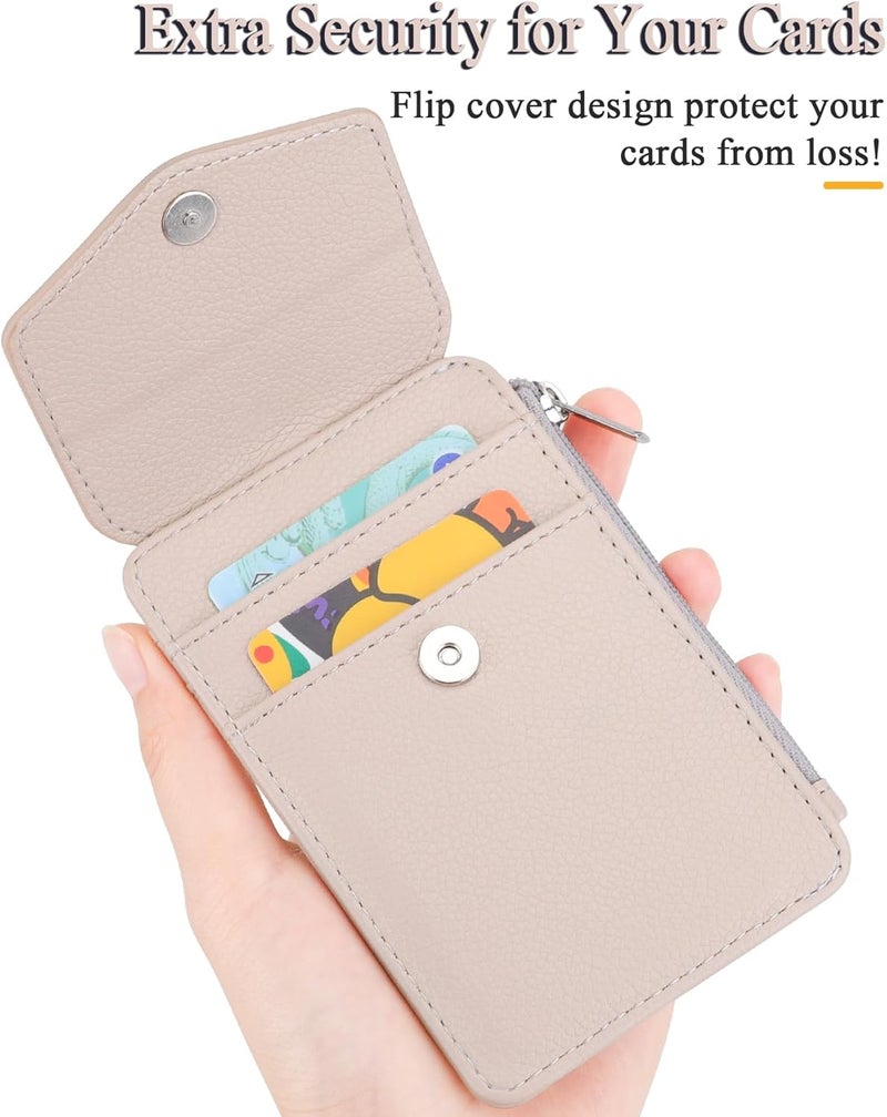 Teskyer Badge Holder with Side Zip Pocket, Multiple Card Slots Leather ID Holder Wallet with Neck Lanyard for Office Staffs, Teachers/Students, Workers, Cruise Cards, Bus/Metro Cards, Lichee Beige - Image 5