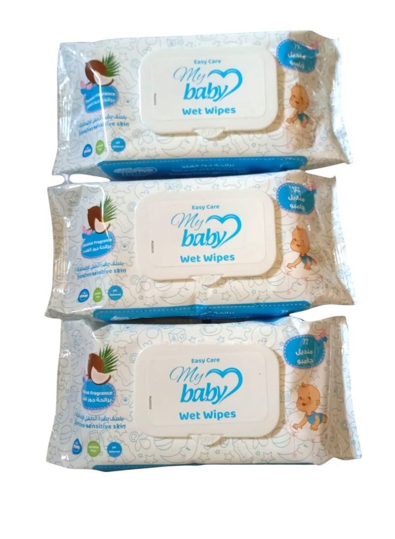 Easy Care Baby Wipes Coconut Scent - 72 Wipes - Pack of 3 Value Packs - Image 1