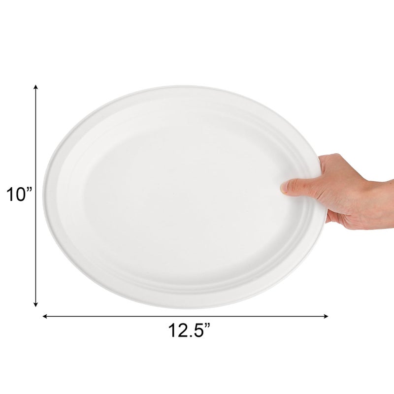 Elsjoy 90 Pack Compostable Oval Paper Plates  12.5 Inch Sugarcane Dinner Plates  Large Disposable Plates Biodegradable Platters  for Restaurant  BBQ  Parties  Breakfast  Microwave Safe - Image 2