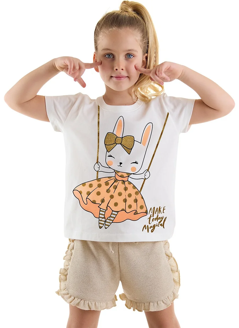 Denokids Happy Rabbit Girl T-Shirt Glitter Shorts Set