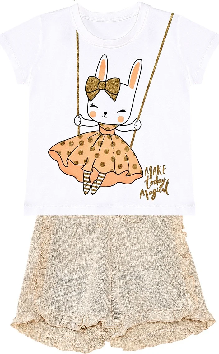 Denokids Happy Rabbit Girl T-Shirt Glitter Shorts Set