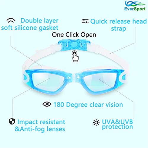 EverSport Kids Swim Goggles, Pack of 2 Swimming Goggles for Children Teens, Anti-Fog Anti-UV Youth Swim Glasses Leak Proof for Age4-16 - Image 3