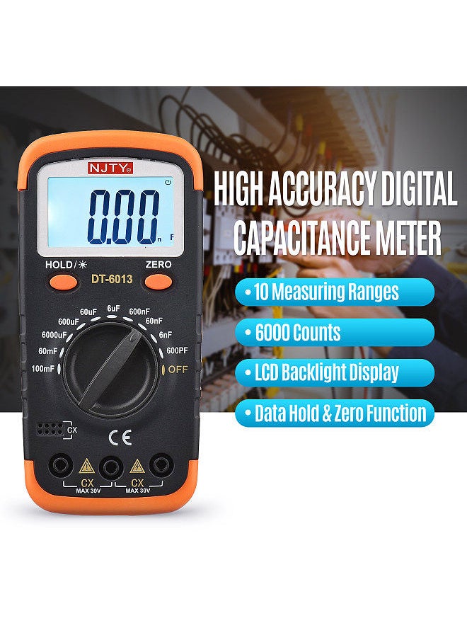 NJTY - Digital Capacitance Meter with LCD Backlight Display 600pF to 100mF High Accuracy 6000 Counts Capacitor Tester Kit - Image 1