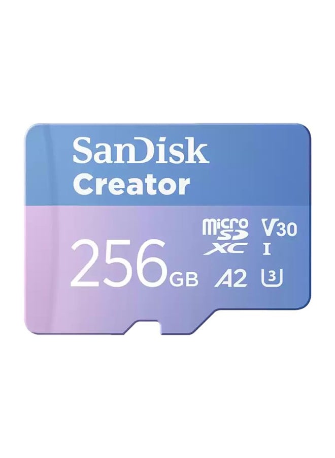 sandisk 256GB Creator microS Card UHS-I with Adapter Up to 190MB/s read speeds Up to 130MB/s Write Speed - SDSQXAV-256G-IN6MS