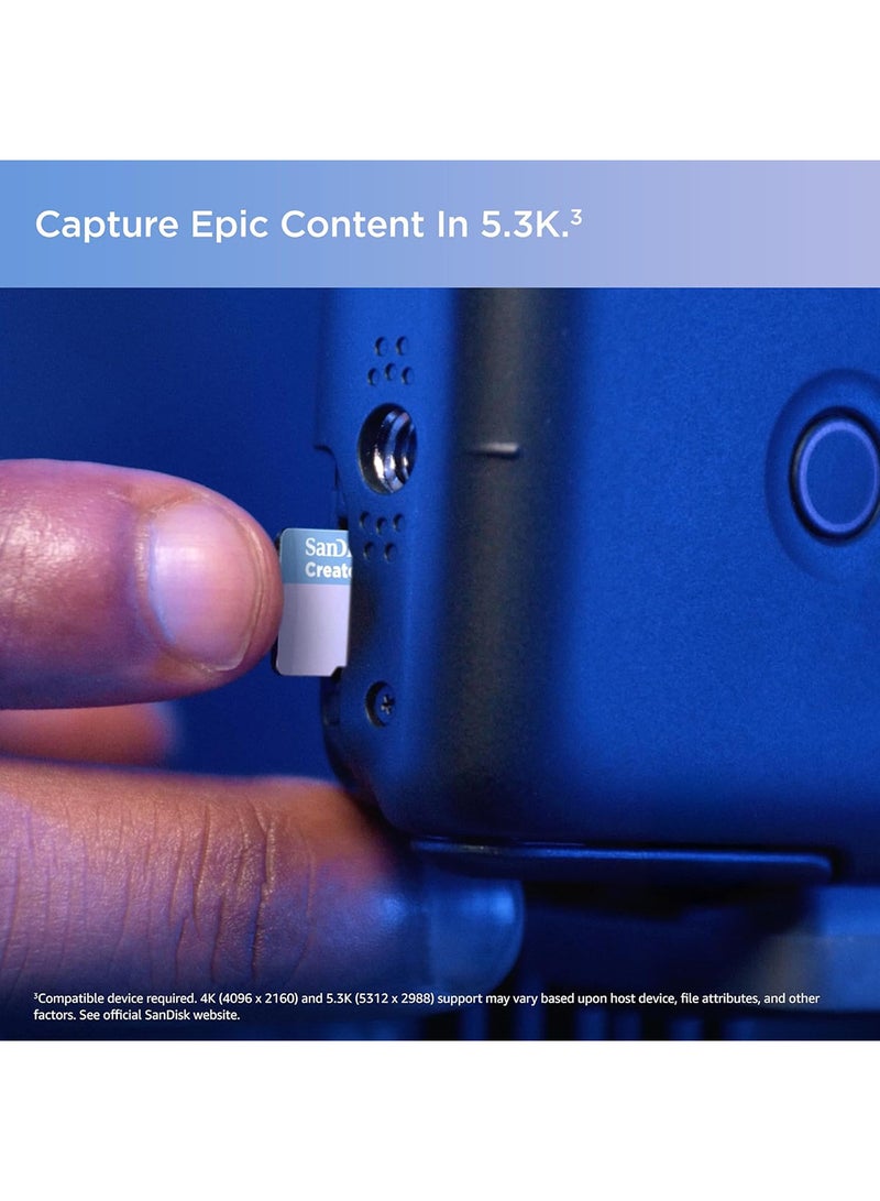 sandisk 256GB Creator microS Card UHS-I with Adapter Up to 190MB/s read speeds Up to 130MB/s Write Speed - SDSQXAV-256G-IN6MS - Image 3