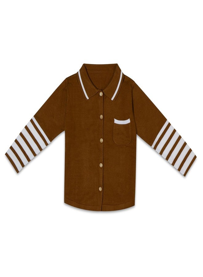 Pokory Baby Sweater Full Sleeve & Pocket Stylish Brown with White Stripes for Kids Boys and Girls Perfect Cool Weather Size 70 - Image 1