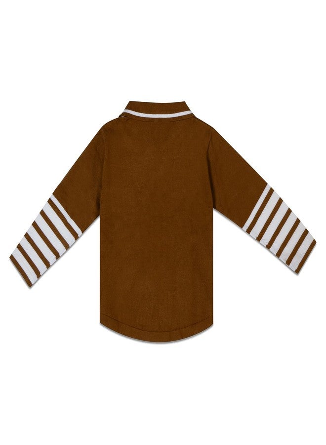 Pokory Baby Sweater Full Sleeve & Pocket Stylish Brown with White Stripes for Kids Boys and Girls Perfect Cool Weather Size 70 - Image 2
