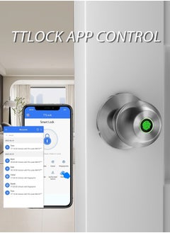 ALINK Smart Door Knob, Fingerprint Door Lock with  Keys, Keyless Entry Door Lock, 3 Ways Unlock Biometric Door Knob, Emergency Charging Door Lock for Interior Door,TT lock bluetooth control (Sliver)  - Image 3