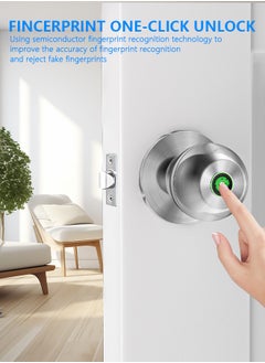 ALINK Smart Door Knob, Fingerprint Door Lock with  Keys, Keyless Entry Door Lock, 3 Ways Unlock Biometric Door Knob, Emergency Charging Door Lock for Interior Door,TT lock bluetooth control (Sliver)  - Image 4