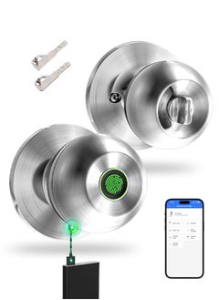 ALINK Smart Door Knob, Fingerprint Door Lock with  Keys, Keyless Entry Door Lock, 3 Ways Unlock Biometric Door Knob, Emergency Charging Door Lock for Interior Door,TT lock bluetooth control (Sliver)  - Image 1