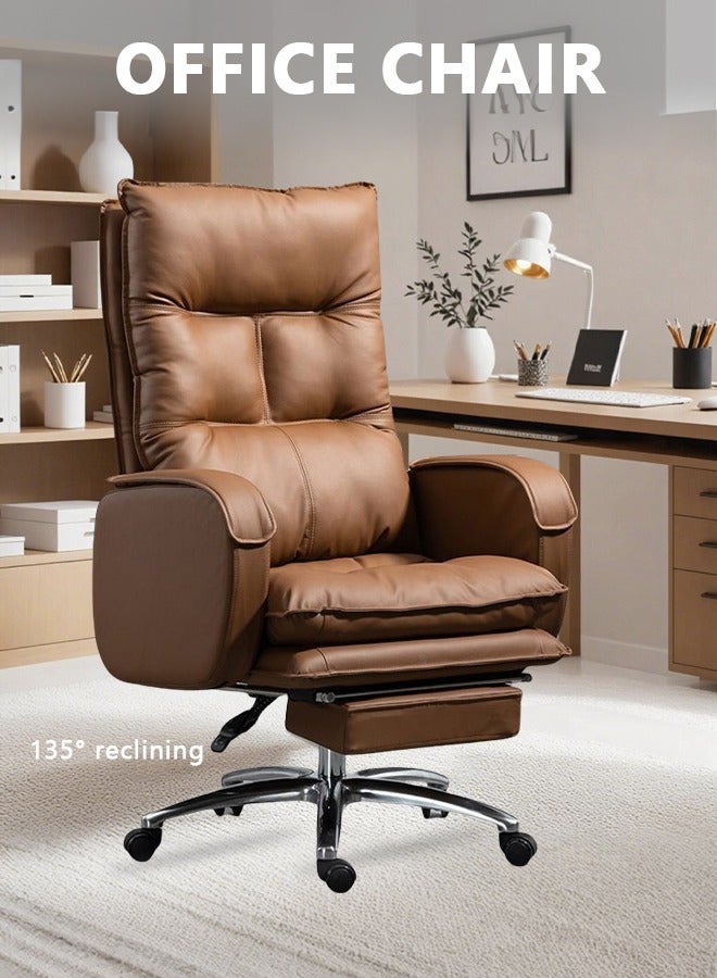 Bolivia's Office Chair,Ergonomic Office Desk Computer Chair PU Leather Swivel Adjustable Height High-Back Reclining Chair,Silent 360° Wheels& Footrest for Home Office, Gaming & Corporate Desk (Brown)  - Image 1