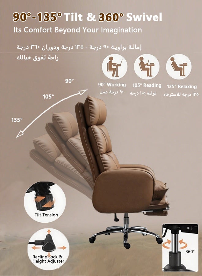 Bolivia's Office Chair,Ergonomic Office Desk Computer Chair PU Leather Swivel Adjustable Height High-Back Reclining Chair,Silent 360° Wheels& Footrest for Home Office, Gaming & Corporate Desk (Brown)  - Image 4