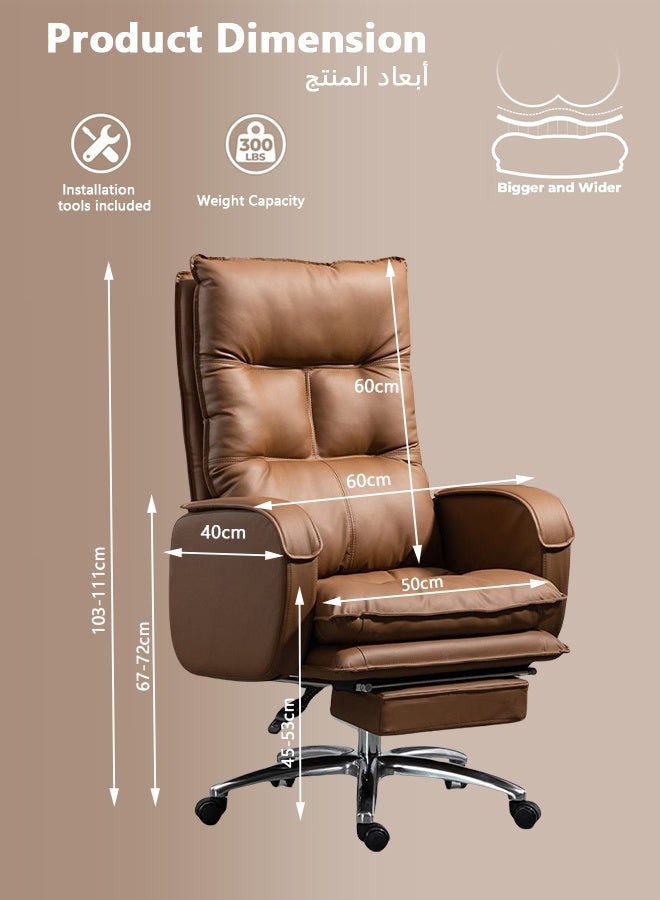 Bolivia's Office Chair,Ergonomic Office Desk Computer Chair PU Leather Swivel Adjustable Height High-Back Reclining Chair,Silent 360° Wheels& Footrest for Home Office, Gaming & Corporate Desk (Brown)  - Image 3