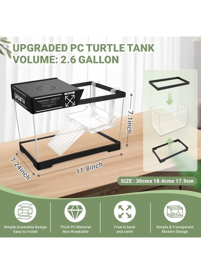 GOZILLA Mini Turtle Tank Kit with Lamp, Upgrade PC Turtle Tank Starter Kit with Adjustable Lamp,Reptile Habitat with Lid,Hanging Platform for Baby Turtles and Hermit Crab.(11.8×7.24×7.1''/Black Kit) - Image 2
