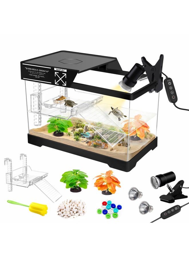 GOZILLA Mini Turtle Tank Kit with Lamp, Upgrade PC Turtle Tank Starter Kit with Adjustable Lamp,Reptile Habitat with Lid,Hanging Platform for Baby Turtles and Hermit Crab.(11.8×7.24×7.1''/Black Kit) - Image 1