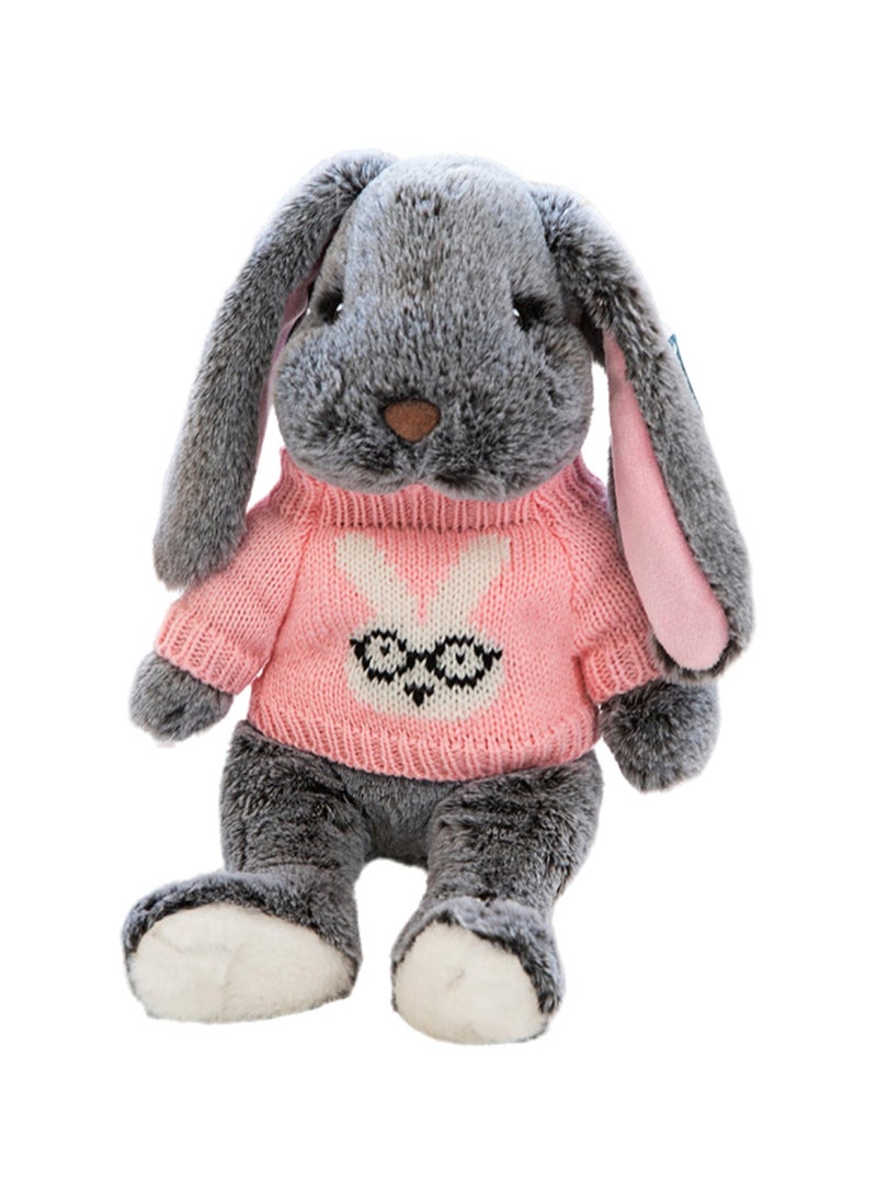 Baby Sleeping With Long-eared Rabbit Comfort Pillow Children's Plush Doll Toy (Gray Rabbit Pink Sweater Glasses Rabbit)  - Image 1