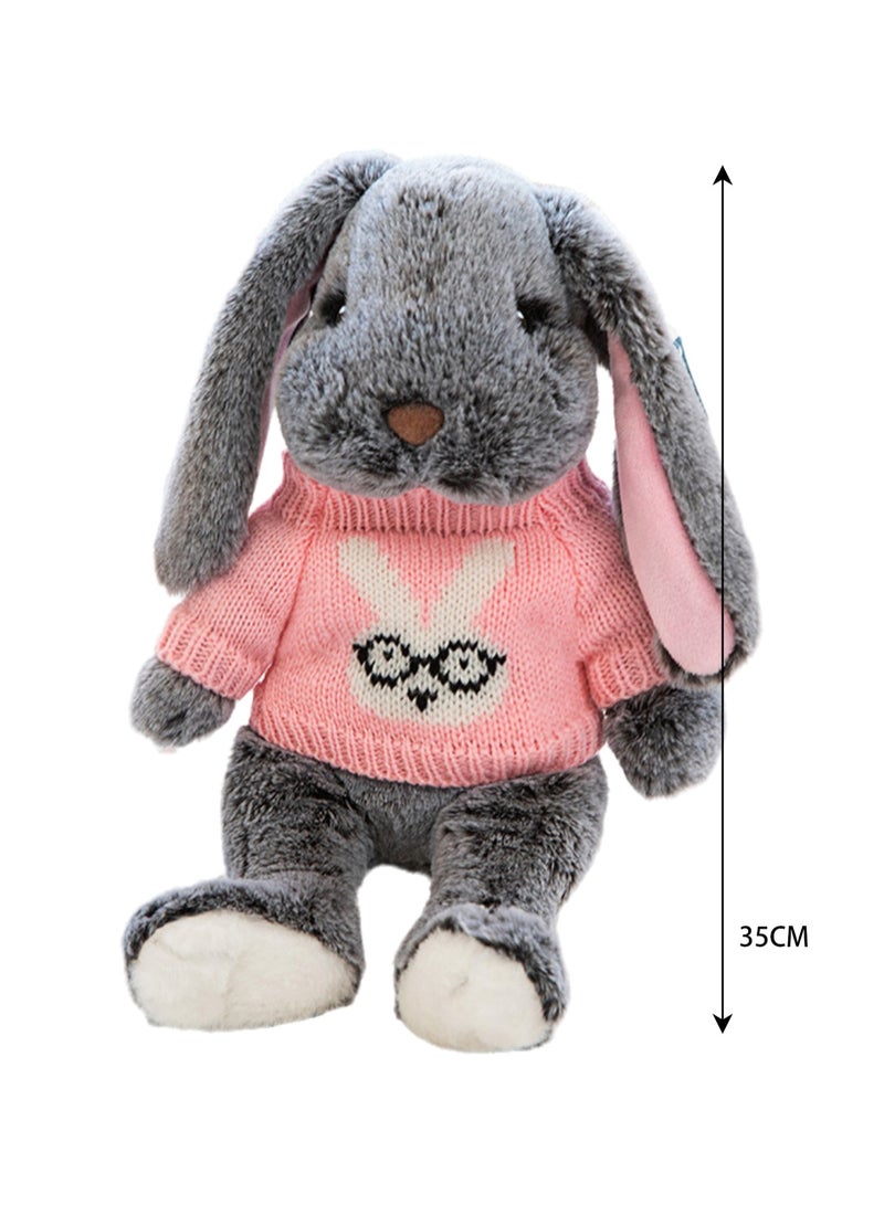 Baby Sleeping With Long-eared Rabbit Comfort Pillow Children's Plush Doll Toy (Gray Rabbit Pink Sweater Glasses Rabbit)  - Image 2