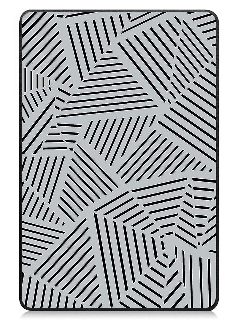 Theodor Protective Flip Case For Lenovo Tab M9 (2023) With Trifold Stand Auto Wake Sleep Shockproof Cover Grey and Black stripes pattern - Image 1