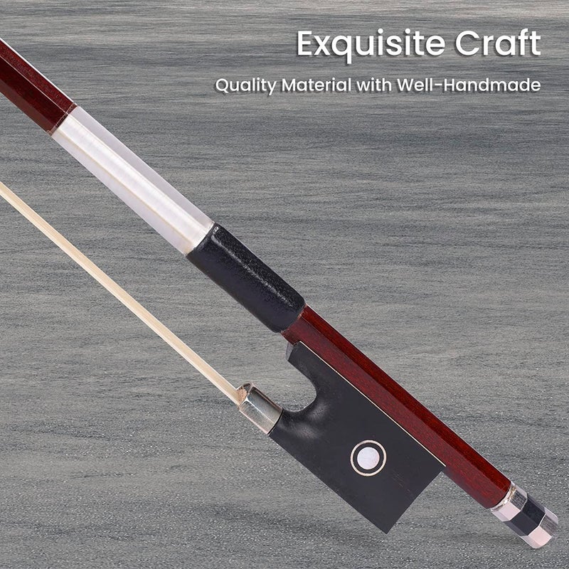 ADM 4/4 Full Size Student Violin Bow, Well Balanced Handmade Brazilwood Bow with Horsehair, Ebony Frog with Pearl Eye and Pearl Slide, Brown - Image 2