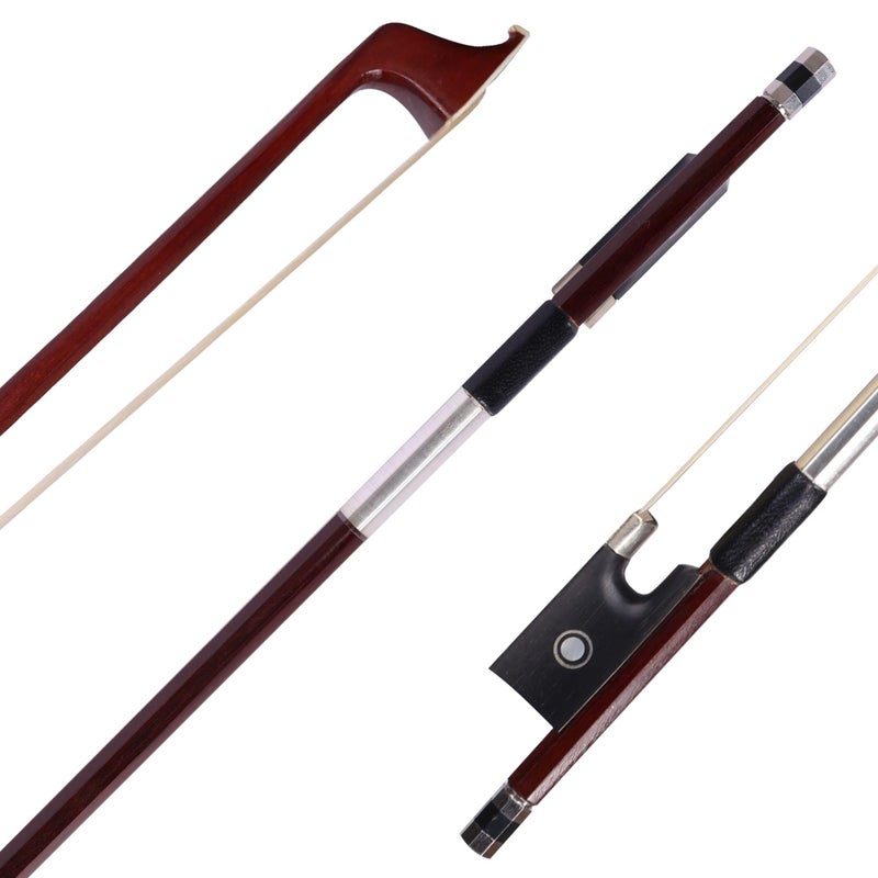ADM 4/4 Full Size Student Violin Bow, Well Balanced Handmade Brazilwood Bow with Horsehair, Ebony Frog with Pearl Eye and Pearl Slide, Brown - Image 1