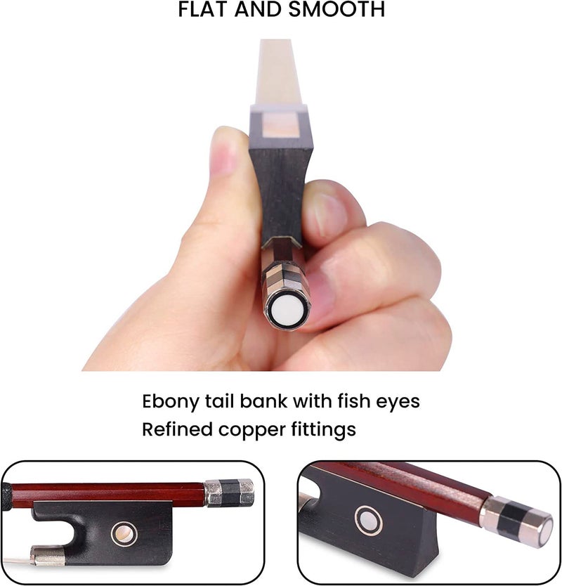 ADM 4/4 Full Size Student Violin Bow, Well Balanced Handmade Brazilwood Bow with Horsehair, Ebony Frog with Pearl Eye and Pearl Slide, Brown - Image 5