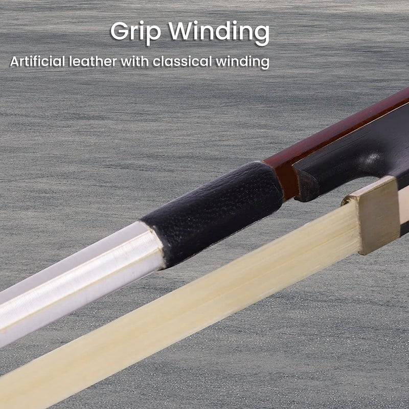 ADM 4/4 Full Size Student Violin Bow, Well Balanced Handmade Brazilwood Bow with Horsehair, Ebony Frog with Pearl Eye and Pearl Slide, Brown - Image 4