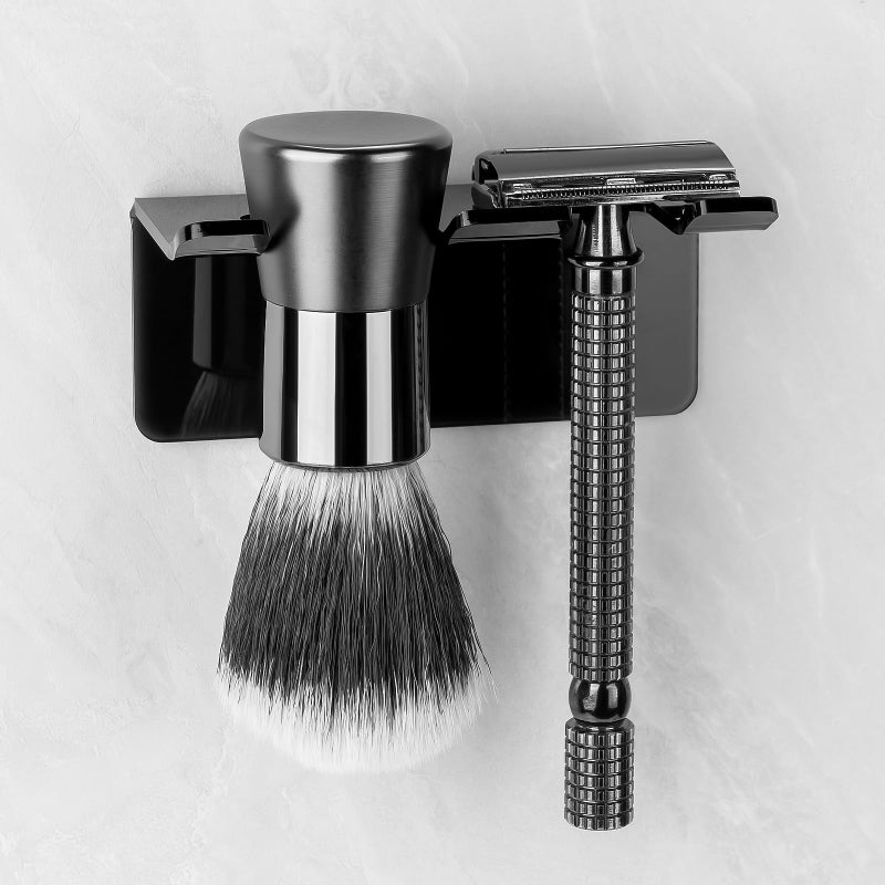 حامل ماكينة الحلاقة LUEXBOX للحمام مع لاصق ذاتي لحامل ماكينة الحلاقة والفرشاة متوافق مع Fusion 5 Proglide Mach 3 كلاسيك أسود شفاف