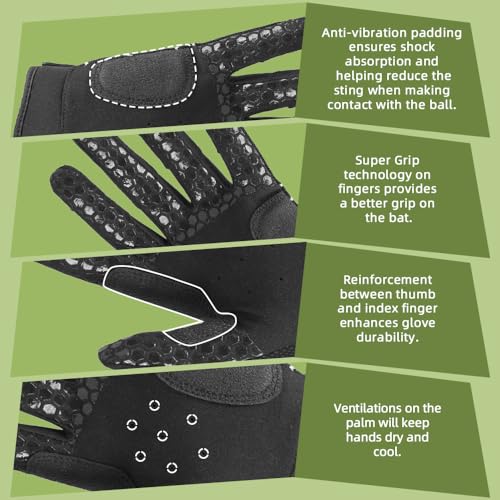 Seibertron B-A-R PRO 2.0 Signature Baseball/Softball Batting Gloves Super Grip Finger Fit for Adult Black M - Image 5